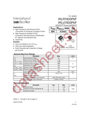IRLU7833-701PBF datasheet  